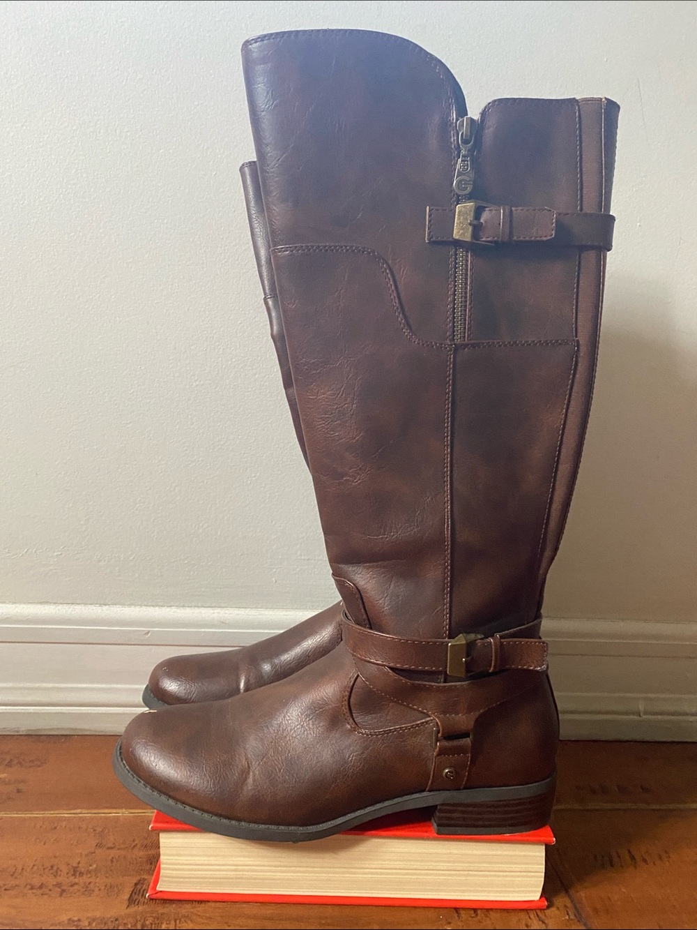 Guess Women's Tall Brown Over-the-Knee Buckle Riding Boots